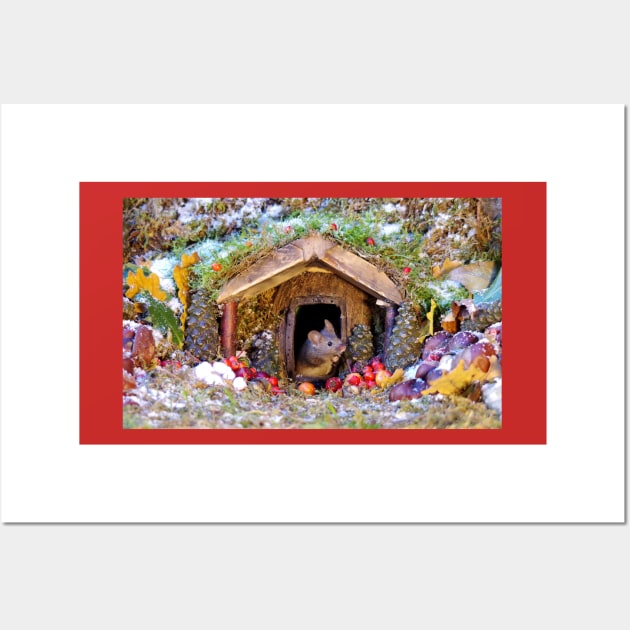 festive christmas mouse in a log cabin house Wall Art by Simon-dell